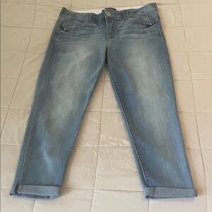 Democracy Size 12 Medium Wash Ab Solution Ankle Jeans Distressed Soft Waist